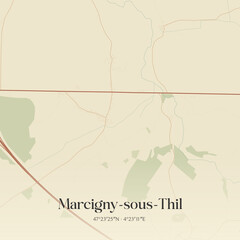 Fototapeta premium Vintage map of Marcigny-sous-Thil, France.