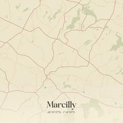 Fototapeta premium Vintage map of Marcilly, France.