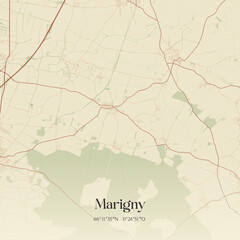 Obraz premium Vintage map of Marigny, France.