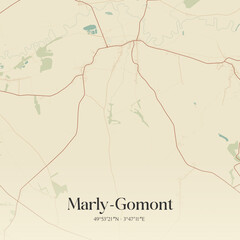 Fototapeta premium Vintage map of Marly-Gomont, France.
