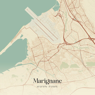 Vintage map of Marignane, France.