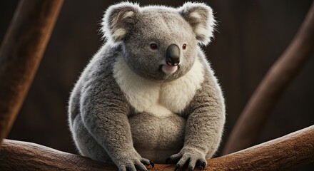 Naklejka premium Cute Koala Sitting on Tree Branch in Natural Habitat Setting