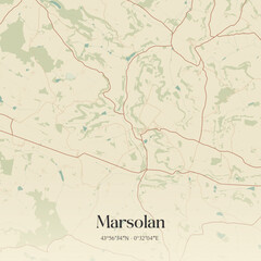 Fototapeta premium Vintage map of Marsolan, France.