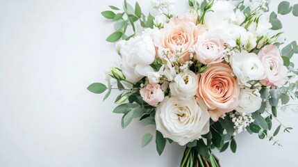 Elegant Bridal Bouquet: Delicate Roses and Peonies