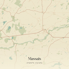 Fototapeta premium Vintage map of Massais, France.