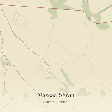 Vintage map of Massac-S&eacute;ran, France.