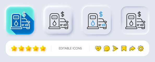 Filling station line icon. Neumorphic, Flat shadow, 3d buttons. Gas station sign. Diesel or Petrol fuel symbol. Line filling station icon. Social media icons. Vector