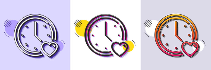 Dating line icon. Halftone dotted pattern. Gradient icon with grain shadow. Social network time sign. Health day symbol. Line dating icon. Various designs. Vector