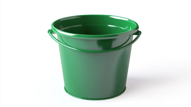 green bucket isolated on white background ,strong metallic textures, brand new green bucket.