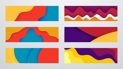 Obraz premium Collection of 6 colorful banner template. Abstract web banner design. Header, landing page web design elements. 