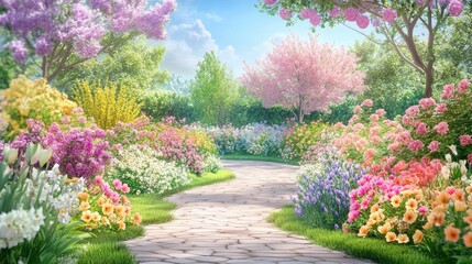 Beautiful garden with colorful flowers.