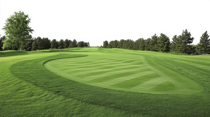 Obraz premium a trailing line down a golf fairway. Green golf course fairway.