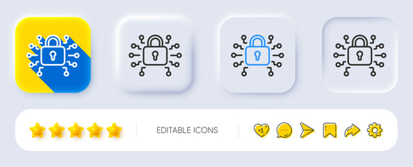 Obraz premium Security lock line icon. Neumorphic, Flat shadow, 3d buttons. Cyber defence sign. Private protection symbol. Line security lock icon. Social media icons. Vector