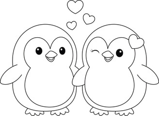 Couple of penguins, Valentine's coloring page