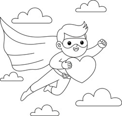 Hero holding the heart, Valentine's coloring page
