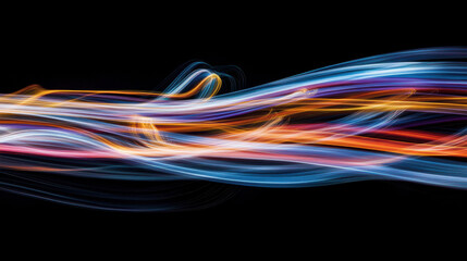 Vibrant Light Trails on a Dark Background, Creating Dynamic Patterns of Colorful Movement and Energy, Capturing the Essence of Motion in a Stunning Abstract Display