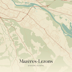 Fototapeta premium Vintage map of Mazères-Lezons, France.