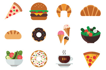 Food flat Illustration Icons set, Food Vector Art Illustration Clipart. set of food Illustration bundle	