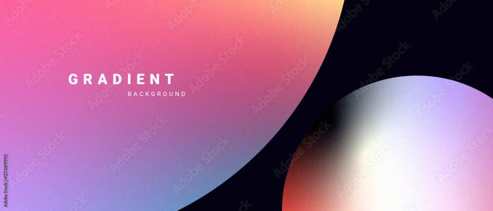 Poster modern gradient spheres and curves on dark background . vector illustration.