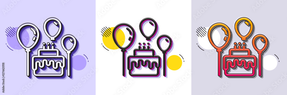 Wall mural cake line icon. halftone dotted pattern. gradient icon with grain shadow. birthday events sign. part