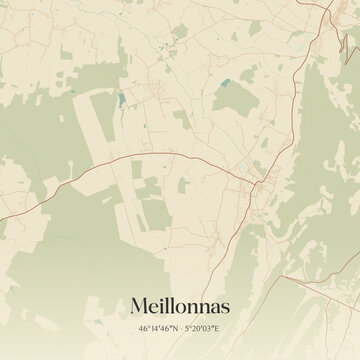 Vintage map of Meillonnas, France.