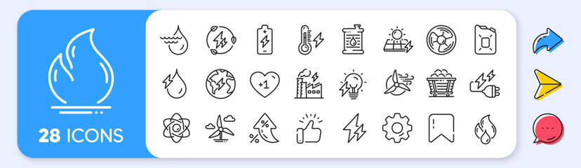 Energy types line icons. Interest rate, AI generate, Inflation icons. Coal Trolley, Solar Panels, Hydroelectric Power icons. Sustainable Electricity, Battery Energy, Fuel canister. Vector
