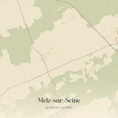Obraz premium Vintage map of Melz-sur-Seine, France.