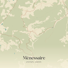 Fototapeta premium Vintage map of Ménessaire, France.