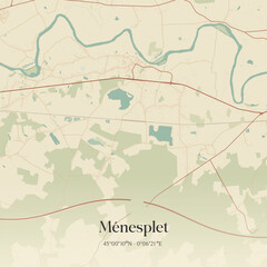 Fototapeta premium Vintage map of Ménesplet, France.