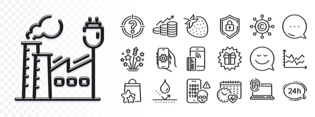 Contactless payment, Computer fingerprint and Growth chart line icons for web app. Glare of light effect. Message icon. Pack of Cyber attack, Loyalty points, Headhunter pictogram icons. Vector