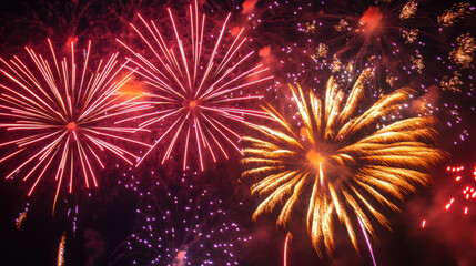 Vivid and Colorful Fireworks Display Lighting Up the Night Sky in Celebration of Events, Holidays, and Festivals, Creating a Captivating Spectacle for Viewers Everywhere
