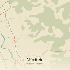 Vintage map of M&eacute;ritein, France.