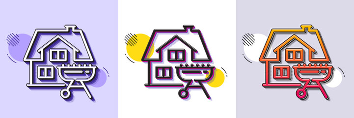 Home grill line icon. Halftone dotted pattern. Gradient icon with grain shadow. Barbecue cooker for cooking food sign. Meat brazier symbol. Line home grill icon. Various designs. Vector