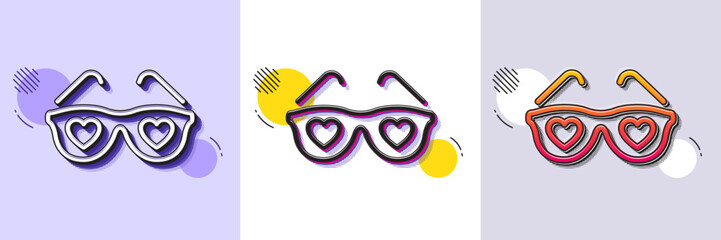 Glasses with hearts line icon. Halftone dotted pattern. Gradient icon with grain shadow. Valentines day spectacles sign. Love accessory symbol. Line love glasses icon. Various designs. Vector
