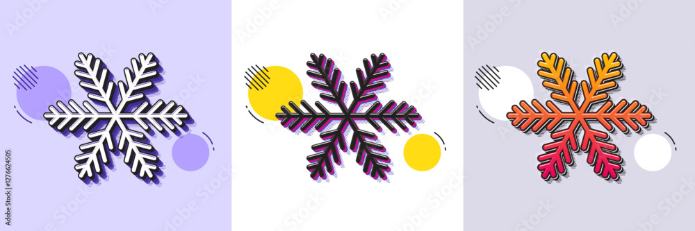 Wall mural snowflake line icon. halftone dotted pattern. gradient icon with grain shadow. christmas snow sign. 