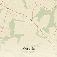 Obraz premium Vintage map of Mervilla, France.