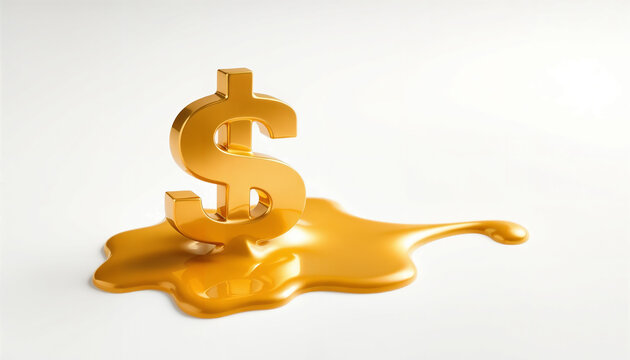 Melting Dollar Symbol: Financial Crisis and Economic Decline Concept