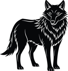 Wolf silhouette vector illustration, perfect for wildlife designs, tattoos, logos, t-shirts, and nature-themed artwork. High-quality isolated wolf vector for creative projects.