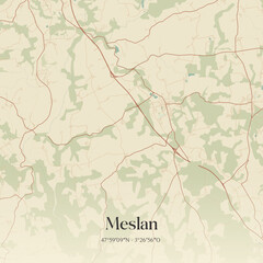 Fototapeta premium Vintage map of Meslan, France.