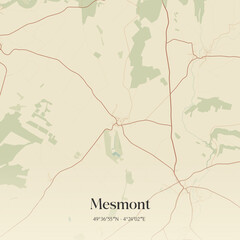 Fototapeta premium Vintage map of Mesmont, France.