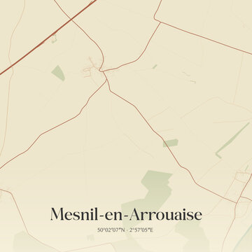 Vintage map of Mesnil-en-Arrouaise, France.