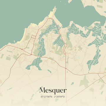 Vintage map of Mesquer, France.