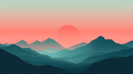 Serene Mountain Range Sunset Landscape