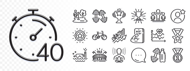 Sports arena, Dumbbells and Victory line icons for web app. Glare of light effect. Message icon. Pack of Best rank, Best friend, Yoga balance pictogram icons. Vector