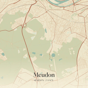 Vintage map of Meudon, France.
