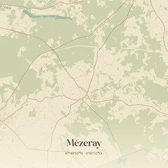 Fototapeta premium Vintage map of Mézeray, France.