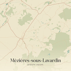 Fototapeta premium Vintage map of Mézières-sous-Lavardin, France.