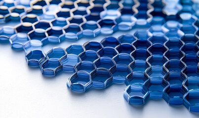 Obraz premium Dynamic hexagonal blue patterns abstract design digital art minimalist environment high-resolution background copy space for creative projects