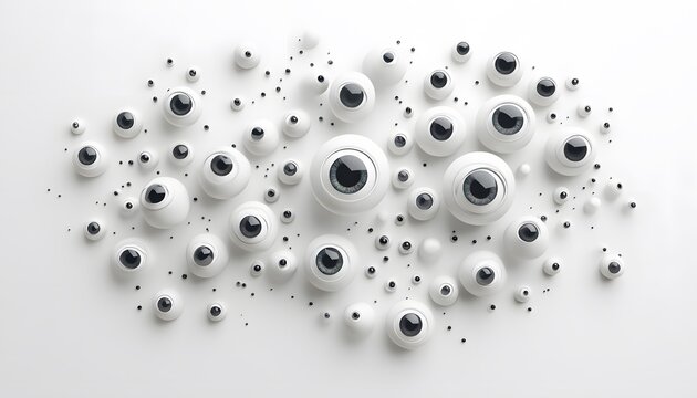 A collection of white eyeballs scattered on a white surface