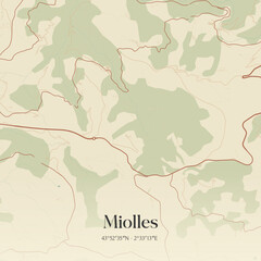 Vintage map of Miolles, France.